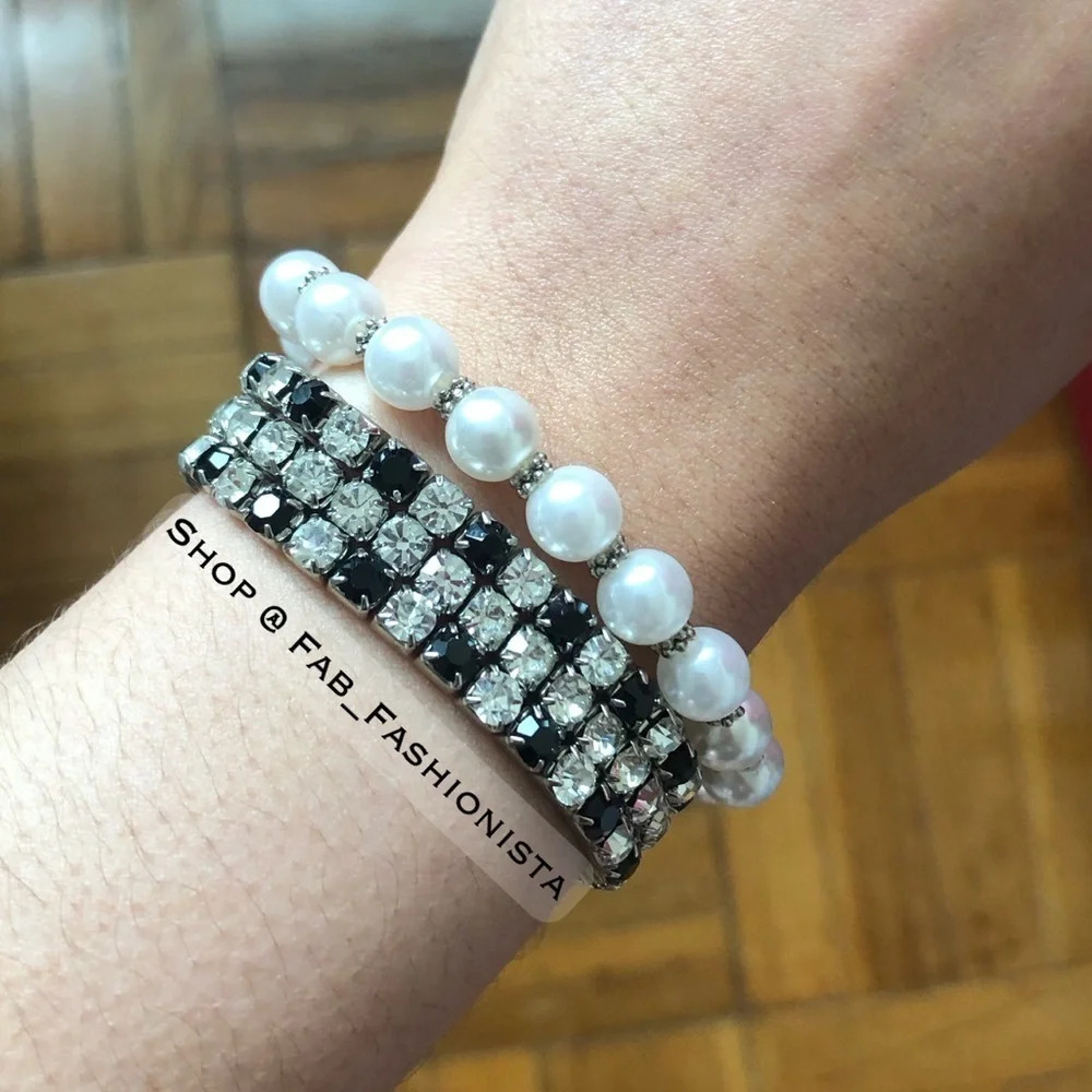 Stretchy Stone Statement Bracelet Bundle Pearl Bl… - image 3